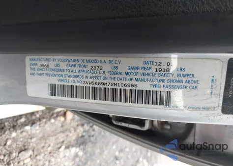 2002 Volkswagen Jetta Gls from USA, damaged, VIN 3VWSK69M72M106955